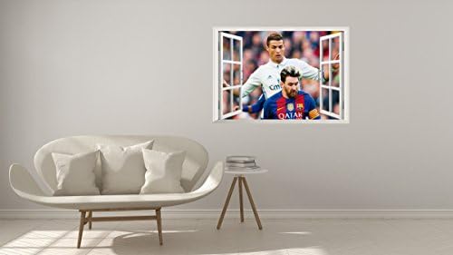 Cristiano Ronaldo Leo Messi 3D Effect - Wall Decal For Room Boys Girls Unisex ((Wide 18’'x12’' Heigh))