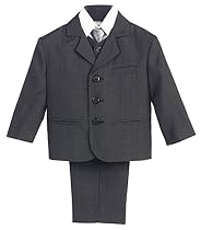 5 Piece Dark Gray Suit with Shirt, Vest, and Tie - Size M (9 Month)