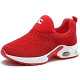 Kids Boys Girls Running Shoes Comfortable Fashion Light Weight Slip on Cushion Red, 12 Little Kid