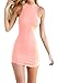 Bigyonger Women's Summer Halter Sleeveless Backless Sexy Mini Bandage Dress,Pink,Small