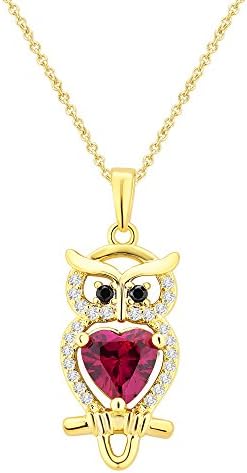 18K Gold Plated Fancy Ruby, Black Onyx and White Sapphire Owl Pendant Chain Necklace Casual Jewelry for Women Teen Girls | by La4ve Diamonds |Gift Box Included