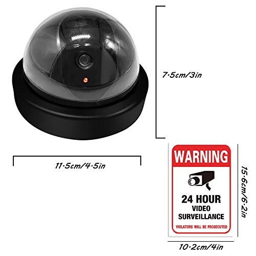 Dummy Camera CCTV Surveillance System with Realistic Simulated LEDs, findTop 2 Pack Fake Hemisphere Security Camera with 5 Pieces Warning Security Alert Sticker Decals