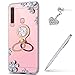 Case for Galaxy A9 2018 Diamond Case,Crystal Inlaid diamond Flowers Rhinestone Diamond Glitter Bling Mirror Back TPU Case & Ring Stand + Touch Pen Dust Plug for Galaxy A9 2018 Mirror Case,Rose Gold