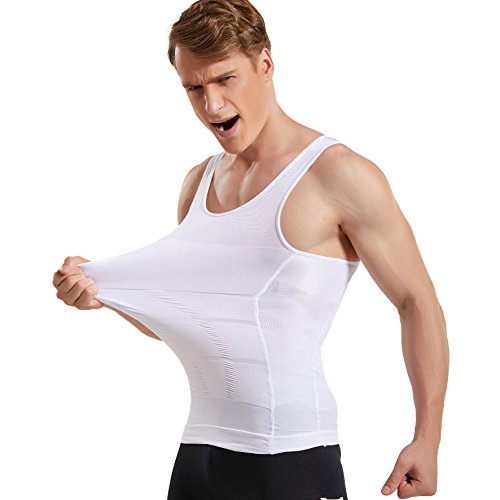 Hanerdun Mens Slimming Body Shaper Vests Undershirt Abs Abdomen Slim,White,Small