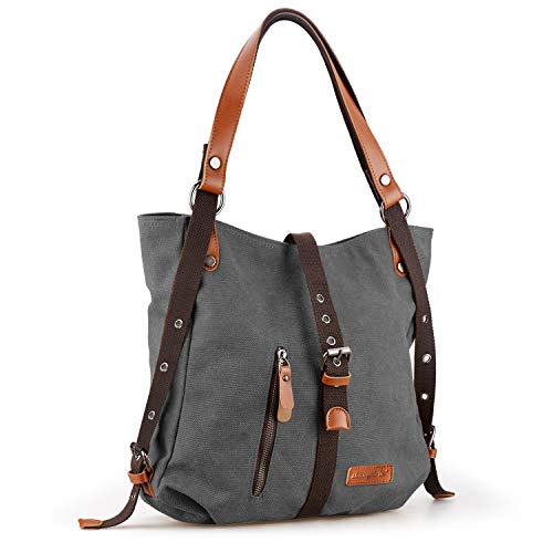 SHANGRI-LA Purse Handbag for Women Canvas Tote Bag Casual Shoulder Bag School Bag Rucksack Convertible Backpack - Grey