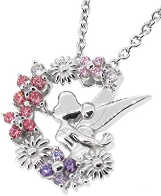 [ディズニー] Disney [クリスマス 特 別 仕 様] 3色の花と ティンカーベル シルバー 925 ネックレス レディース 公式 アクセサリー ピーターパン 妖精