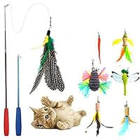 Cat Toys Interactive,9 Packs Retractable Cat Toy Wand, Cat Feather Toy, Assorted Refills Teaser Exerciser Wand Toy Set,Fish Bird Butterfly Dragonfly Worm