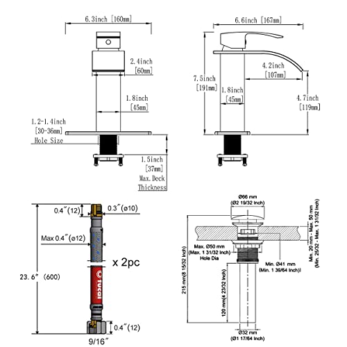 VOTON Chrome Bathroom Faucet Waterfall Single Handle Single Hole
