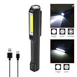 USB Rechargeable Work Light, RuiFengShun Portable COB Work Inspection Lights+LED Flashlight with Magnetic Base & 120° Rotating Clip, Multi Dimming Modes, for Car Truck Repair,Home Using, Emergency