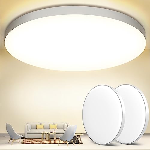 OUILA LED Ceiling Light 24 W [2 Pieces], Ceiling Lamp 4000 K 2000 LM Bathroom Ceiling Light IP44 Waterproof Round Ø28 cm Modern LED Chandelier Ceiling Light for Bedroom, Kitchen, Living Room