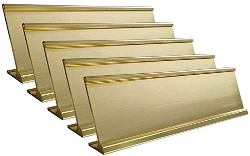Photo 1 of 2" x 10" Aluminum Desk Name Plate Holder, Office Business Desk Sign Holder Desktop-5 Pack (Yellow Gold)