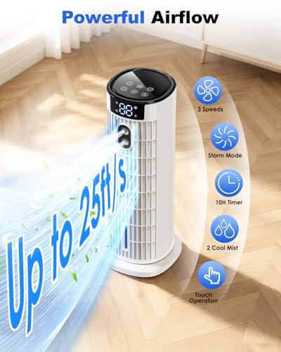 Portable Air Conditioner, 4 in 1 Air Cooler, Tower Fan with 2 Spray Modes, Timing Function and Remote Control, Personal Evaporative Cooler Mini Air Conditioning Unit for Home Office Bedroom(Off White)