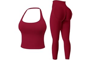 Workout Sets for Women 2 Piece Backless Sports Bras Halter Top Hidden Scrunch Leggings Yoga Outfits Gym Tracksuits