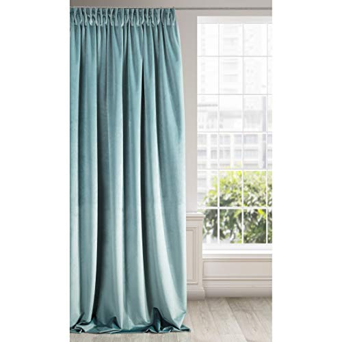 Eurofirany Soft Plain Opaque Velvet Curtain with Rufflette Tape For Rail - 1 Unit, Thick Fluffy Panel Drape Classic Glamour Elegant Living Room Bedroom, W55 x L106, 140x270 cm, See Green