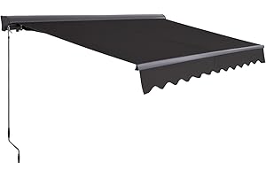 Canopee Manual Retractable Awning Patio Outdoor Awning Sunshade Shelter Retractable Aluminum UV Protection Waterproof (Black (with Cover), 13 × 10 FT)