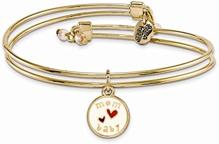 Trinky Things™ Gold-Tone Red Double Hearts Congrats Red Stork Bangle Bracelet with Crystals