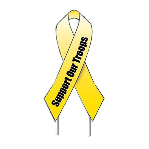 VictoryStore Yard Sign Outdoor Lawn Decorations - Support Our Troops Yellow Ribbon Yard Sign - Set of 2 - with short stakes