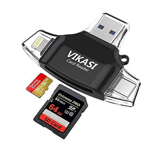 VIKASI SD Card Reader,Memory Micro SD Card Reader USB Type C Adapter Viewer Compatible with iPhone iPad Android Mac - with Lightning Micro USB Type C 4 in 1 (Black) - Thumbnail 7