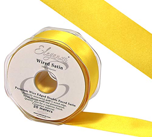 Eleganza Wired Edge Premium Double Faced Satin, Yellow, 25mm x 20m