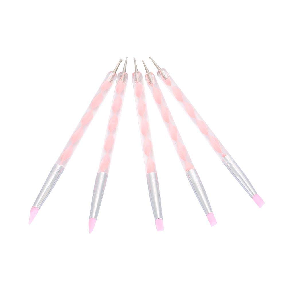 Dual-ended Carving Sculpture Pen 5pcs Set Silicone Head Dotting Pen Manicure Nail Art Tool Decorating Modelling Tools(Pink)
