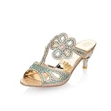 Carol Shoes Fashion Rhinestone Womens Mid Heel Peep Toe Sandals Slippers