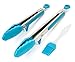Best Premium SAHE Quality Silicone stainless steel kitchen Tong with built in stand (9 and 12 inch) set safe and sturdy bonus Brush use for serving salad as a turner of Appetizers Asparagus BBQ (Blue)