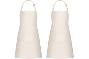 Jubatus 2 Pack 100% Cotton Aprons with 2 Pockets Cooking Chef Kitchen Adjustable Bib Apron for Women Men, Beige