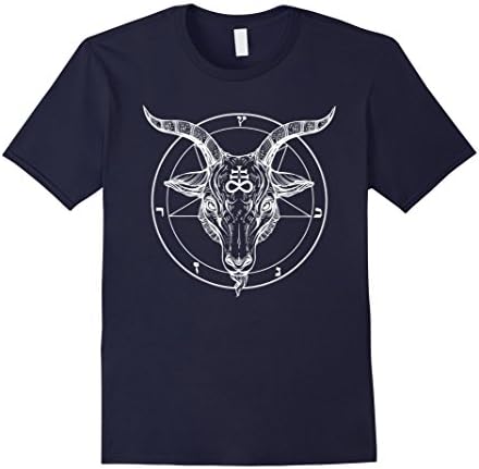 Mens Pentagram Tshirt - Baphomet Satanist Goat Tee - Stay Weird XL Navy