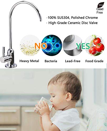 ESOW Kitchen Drinking Water Faucet, 100% Lead-Free Kitchen Water Filter Faucet Fits most Reverse Osmosis Units or Water Filtration System Non-Air Gap, Stainless Steel 304 Body Polished Chrome Finish - Thumbnail 3