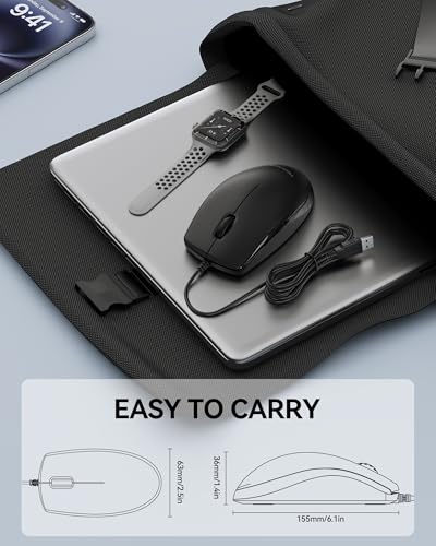TECKNET Wired Mouse, Mice Wired Optical USB-A Computer Silent Mouse With DPI Tracking, Gaming Grade Sensor, 3 Buttons, Business Office Mouse PC/Laptop, Corded Mouse for Graphic Design (Black, Medium)