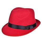Vbiger Fedora Hats Bowler Hat Gangster Porkpie Derby Hats (Dark Red)