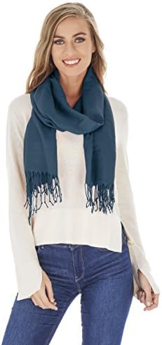Premium Solid Fashion Scarf and Shawl - Pashmina 4 Season Luxury Wrap - 26"x70" (Oil Blue)