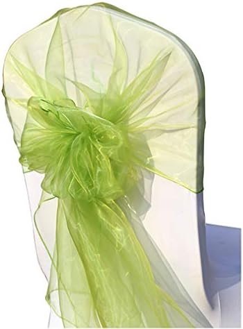 YFT6FG 10Pcs Organza Chair Hoods/Chair Caps/Wrap Tie Back/Chair Cover Sash for Wedding Event&Party&Banquet Decoration Grass Green