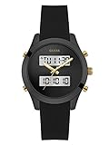 GUESS Women's U0894L4 Trendy Stainless Steel Multi-Function Watch with Digital Dial and Silicone Strap Buckle