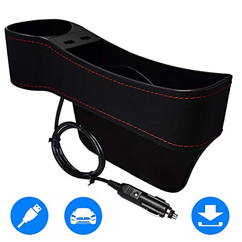 Car Seat Gap Organizer, Multifunctional with Dual USB Charging, Cup Holder, Leather Storage Box, Universal Fit - Thumbnail 7