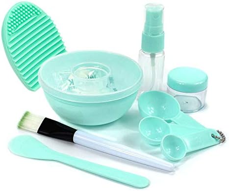Face Mask Bowl Set, Lady Facial Care Mask Facemask Mixing Tool Sets, Bowl Stick Brush Gauge (Light Green)