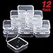 SATINIOR 12 Pack Clear Plastic Beads Storage Containers Box with Hinged Lid for Beads and More (2.12 x 2.12 x 0.79 Inch)