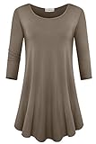 JollieLovin Womens 3/4 Sleeve Loose Fit Swing Tunic Tops Basic T Shirt (Khaki, 1X)