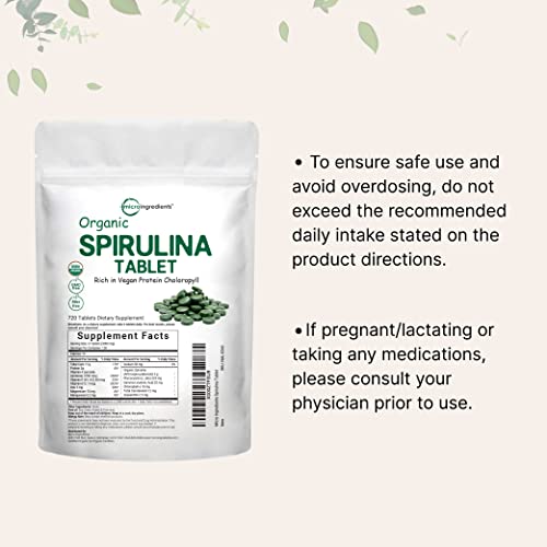 Micro Ingredients Organic Spirulina Supplement, 3000MG Per Serving, 720