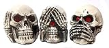 No Evil Skulls Figurine for Scary Halloween Decorations and Spooky Skeleton Statues & Medieval Fantasy Home Decor Sculptures and Gothic Gifts