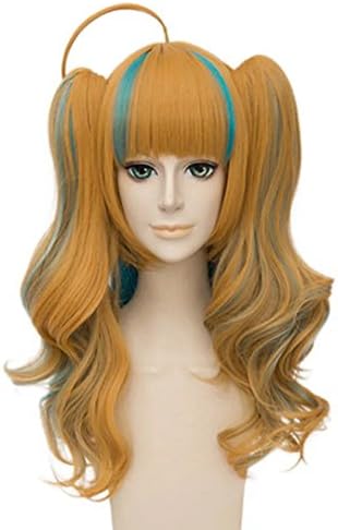 Kiznaiver Niiyama Niko Long Brown Blue Highlight Wavy Clip on Ponytails Wigs