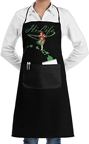 Hawaii Hi Life Aprons Kitchen Chef Bib Aprons Gift Apron Professional For Grill,BBQ,Baking,Cooking For Men Women,with Front Pockets,Black