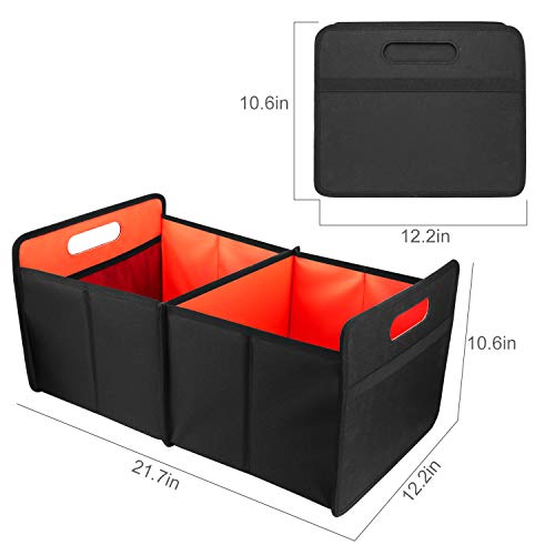 COCOBELA Car Trunk Organizer, Collapsible Auto Trunk Organizer Storage Bin, Portable Grocery Cargo Container with Two Large Compartments for SUV, Vehicle, Truck - Thumbnail 2