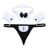 FEESHOW 3Pcs Sexy Men's Butler Waiter Lingerie Set Tuxedo Thong G-String Gentleman Outfits