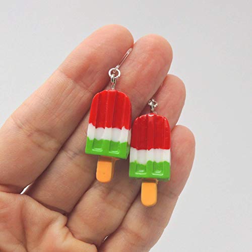 Popsicle Dangle Earrings on Clear Plastic Hooks, Red, White, Green