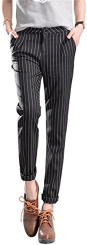 Solme Fashion Vertical Stripes Slim Heram Pants New Woman OL Ankle Length Black Trouser Basic Cigarette Pant