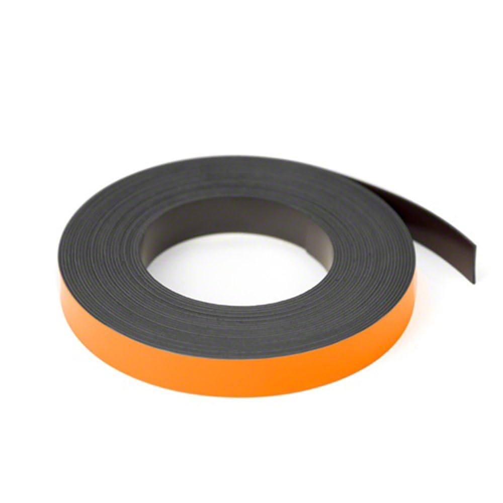 FIRST4MAGNETS MagFlex® Lite Flexible Matt Orange Magnetic Gridding Tape for Whiteboards, Noticeboards or Filing Cabinets - 12.7mm Wide - 5m Length