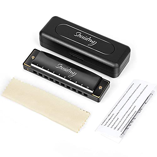 Harmonica, SOUIDMY Blues Harmonica for Adults,Beginners, Key of C, 10