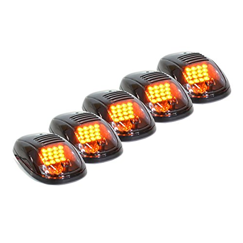 5pcs Cab Marker Lights 16 SMD Amber LED Bulbs Smoke Cover w/Base for 2003-2016 Dodge Ram