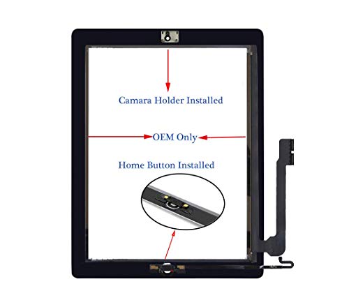 for iPad 4 Glass Touch Screen Digitizer Replacement Kit White A1458, A1459, A1460 with Home Button Flex, Adhesive Tape, Midframe Bezel, Screen Protector, Instruction Manual,and Repair Toolkit